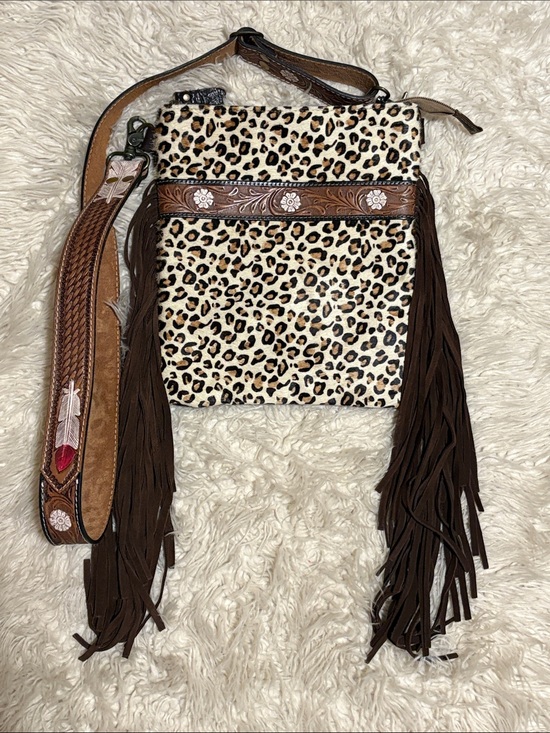 Myra Bag Handbags - Myra Bag Leopard Print Crossbody with Brown Fringe
